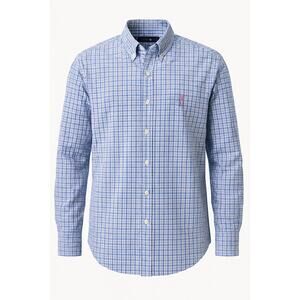 RALPH LAUREN Large Button Down Blue Plaid 100% Cotton Classic Fit Pink Pony